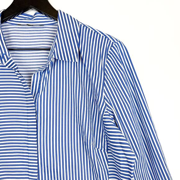Lafayette 148 New York Blue White Stripe Button Up Shirt Cotton - Size 14 - Picture 2 of 10
